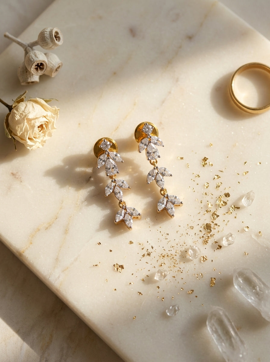 Contemporary Linear Earrings | Diamond Studded | Gold Plated