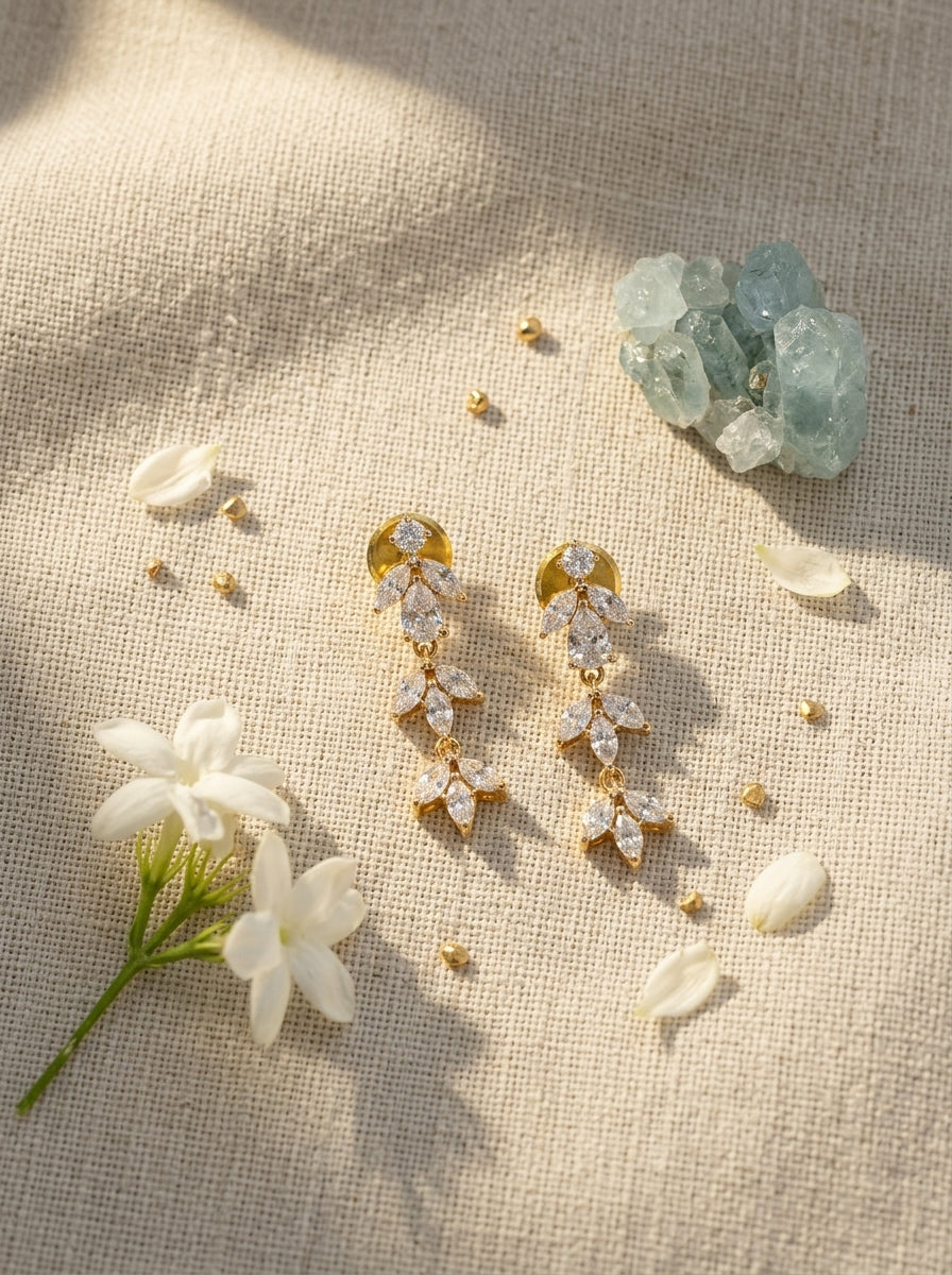 Contemporary Linear Earrings | Diamond Studded | Gold Plated