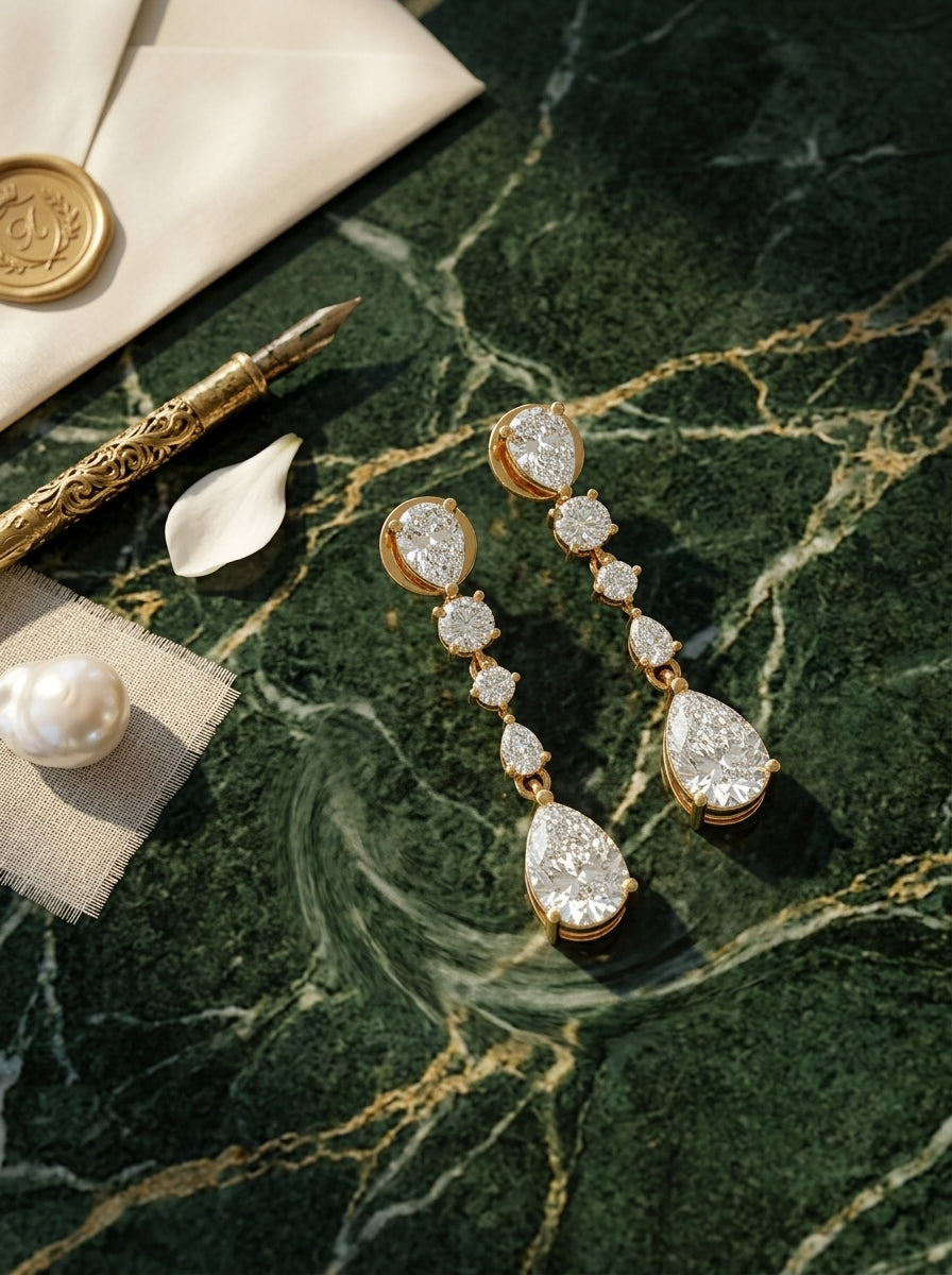 Sleek Bar Earrings | Diamond Studded | Gold Plated