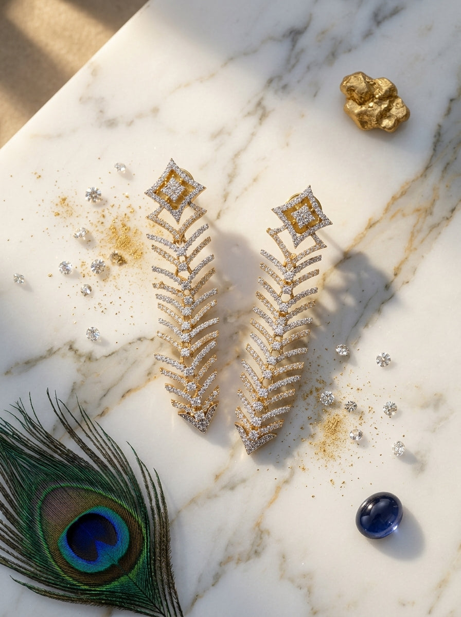 Majestic Cascade Earrings | Diamond Studded | Gold Plated