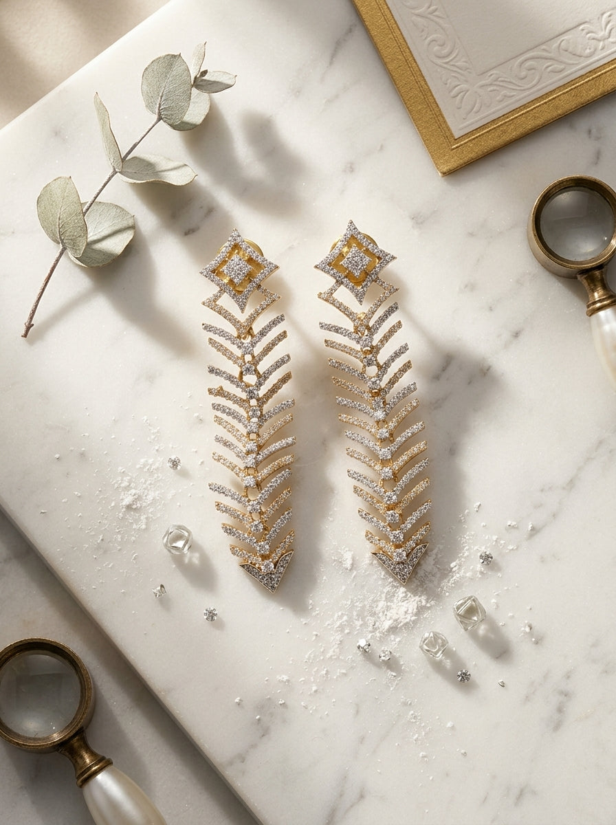 Majestic Cascade Earrings | Diamond Studded | Gold Plated