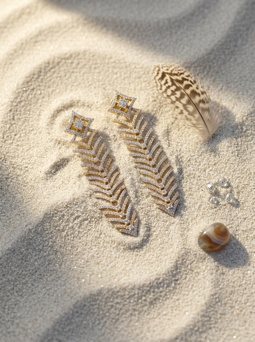 Majestic Cascade Earrings | Diamond Studded | Gold Plated