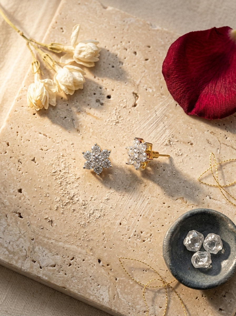 Delicate Round Studs | Diamond Studded | Gold Plated