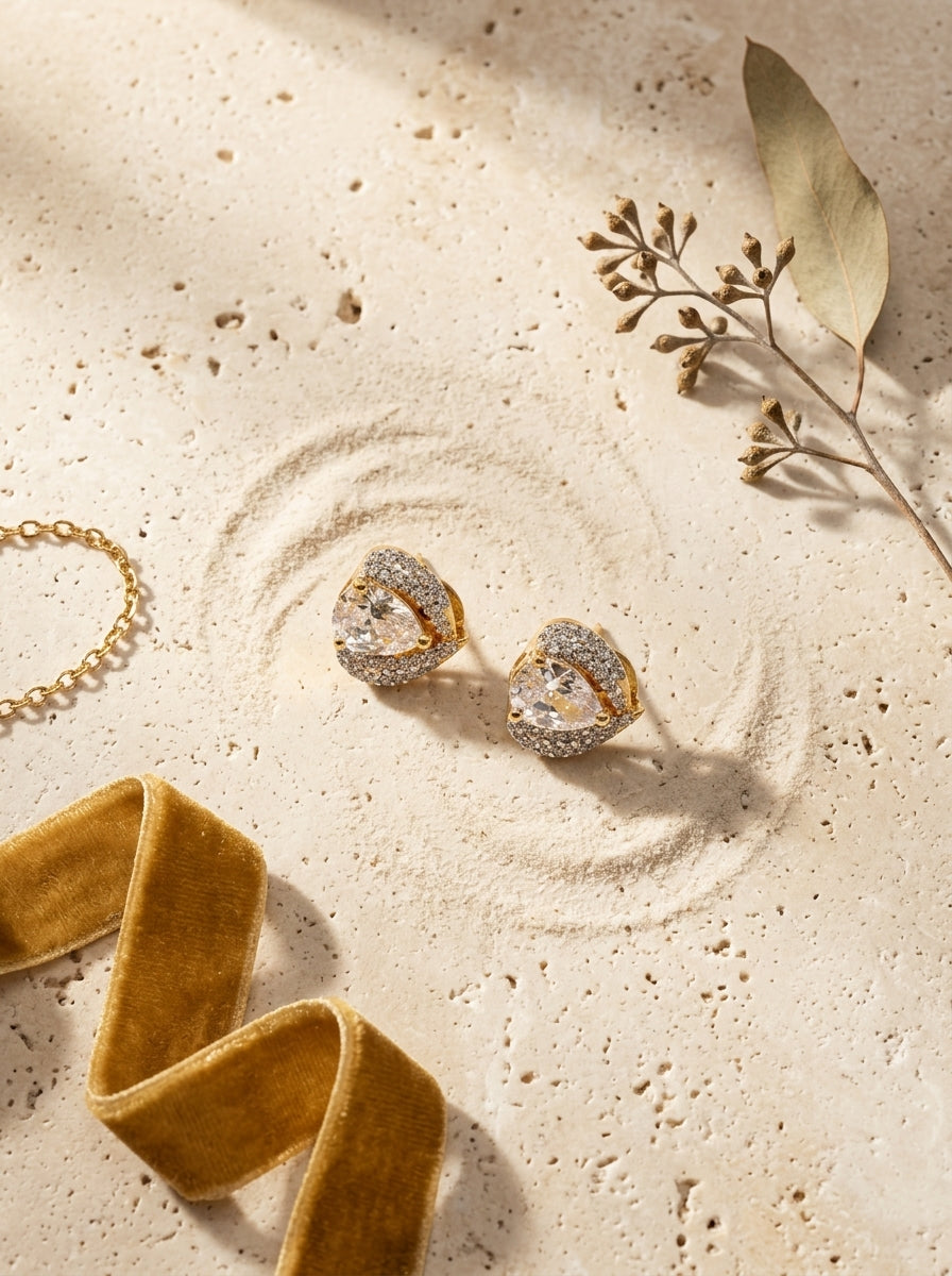 Classic Circle Studs | Diamond Studded | Gold Plated