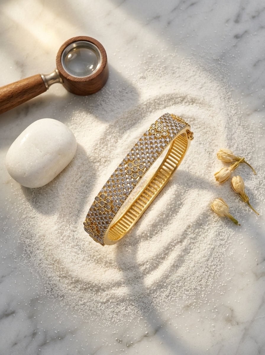 Regal Diamond Bangle | Statement Width | Gold Plated