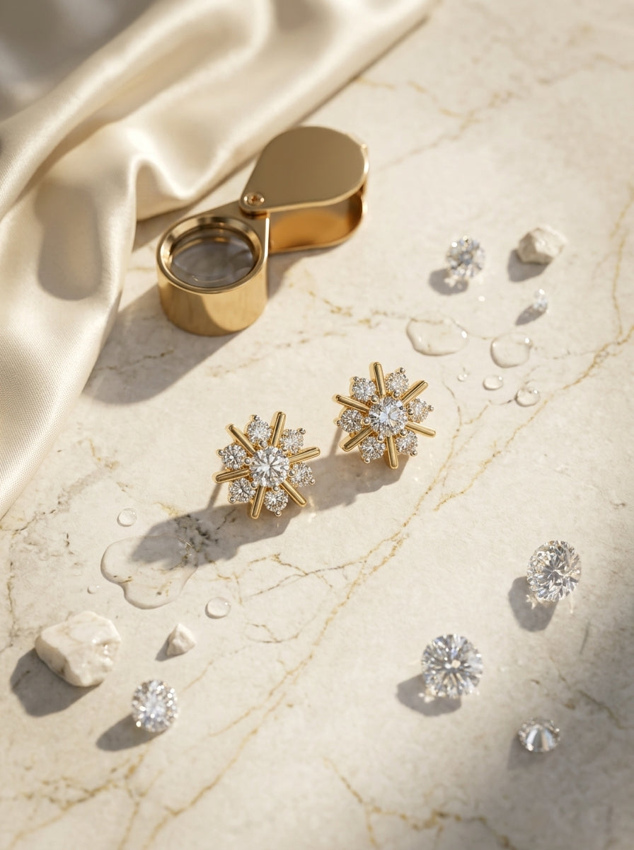Subtle Elegance Studs | Diamond Studded | Gold Plated
