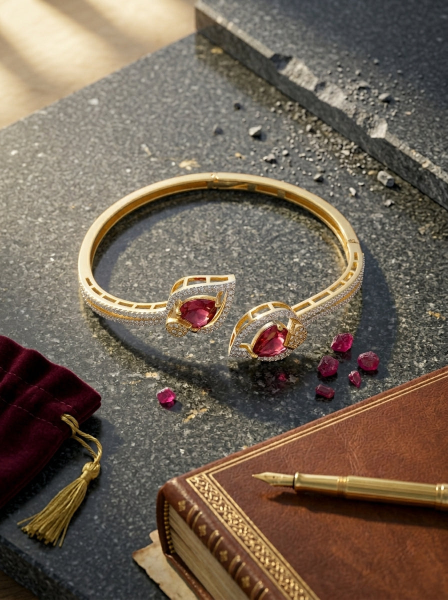 Ruby Radiance Bangle | Red Diamond Studded | Gold Plated
