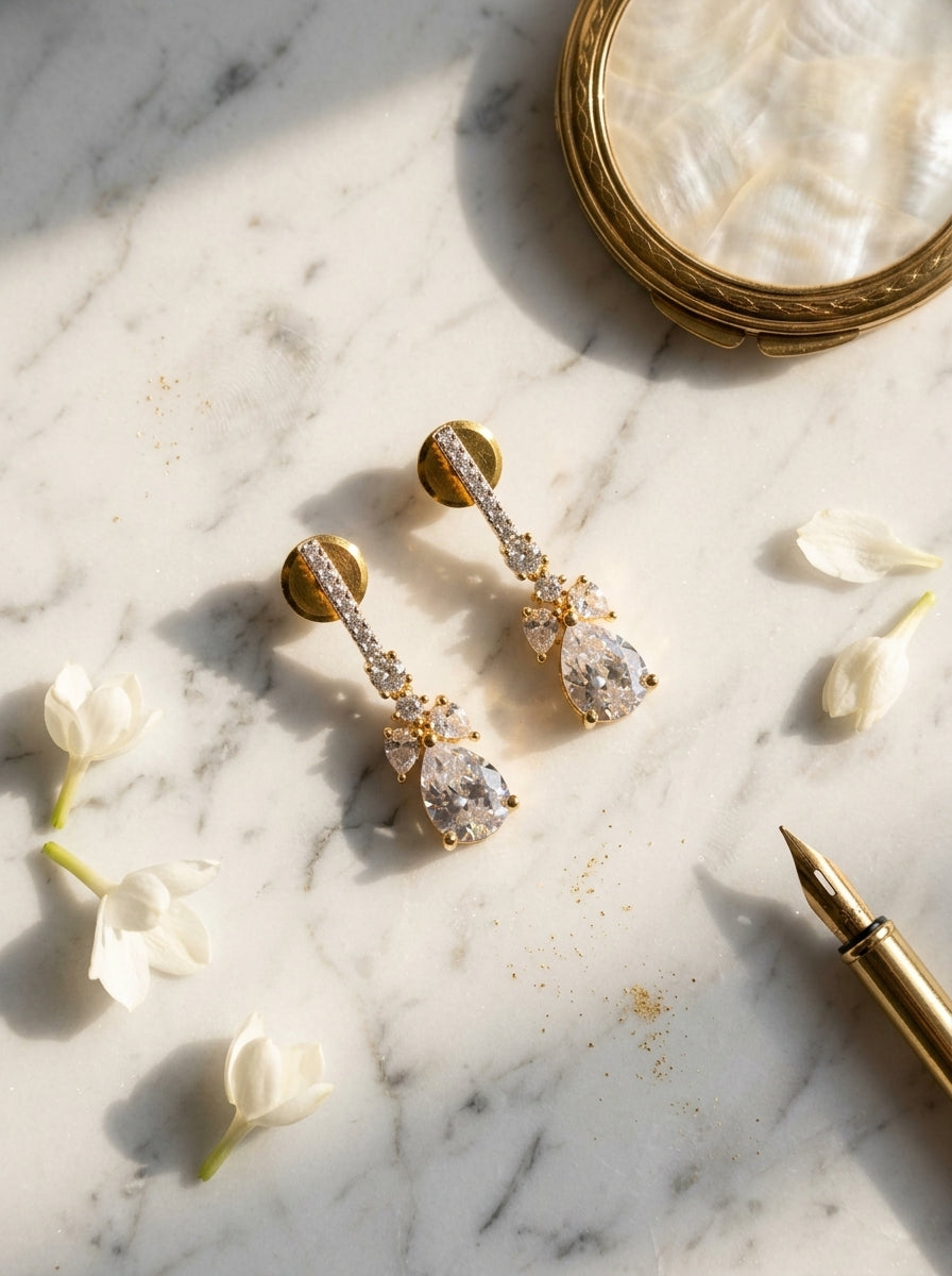 Streamline Bar Earrings | Diamond Studded | Gold Plated