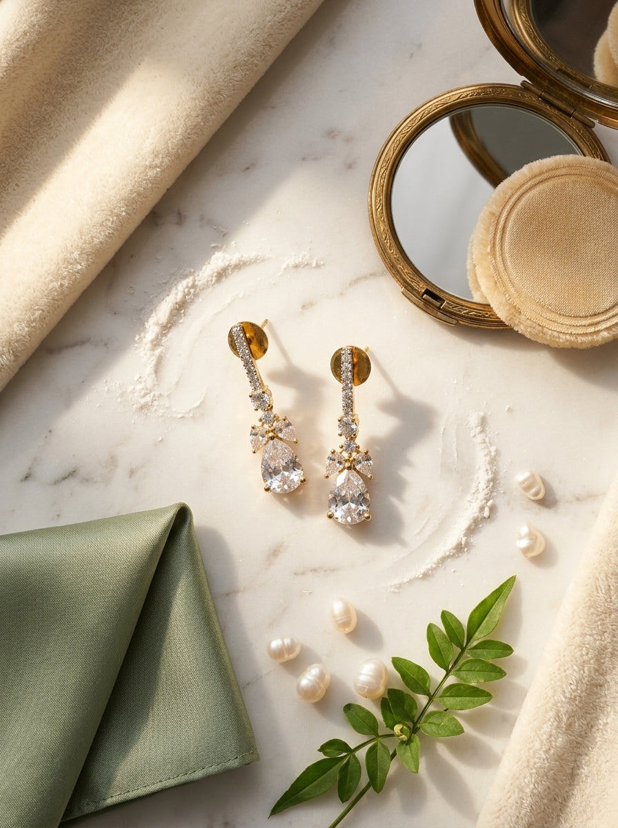 Streamline Bar Earrings | Diamond Studded | Gold Plated