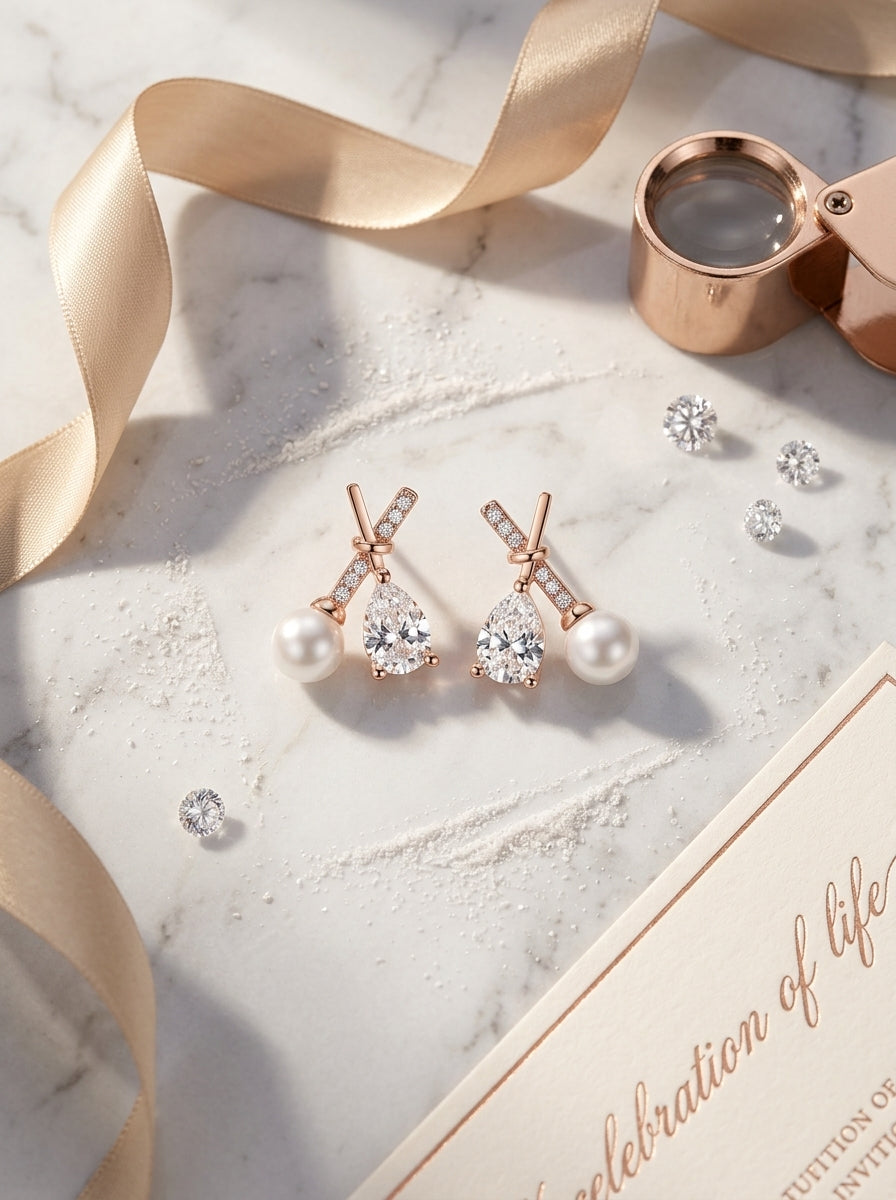 Cross Statement Studs | Rose Gold Plated | Diamond Studded