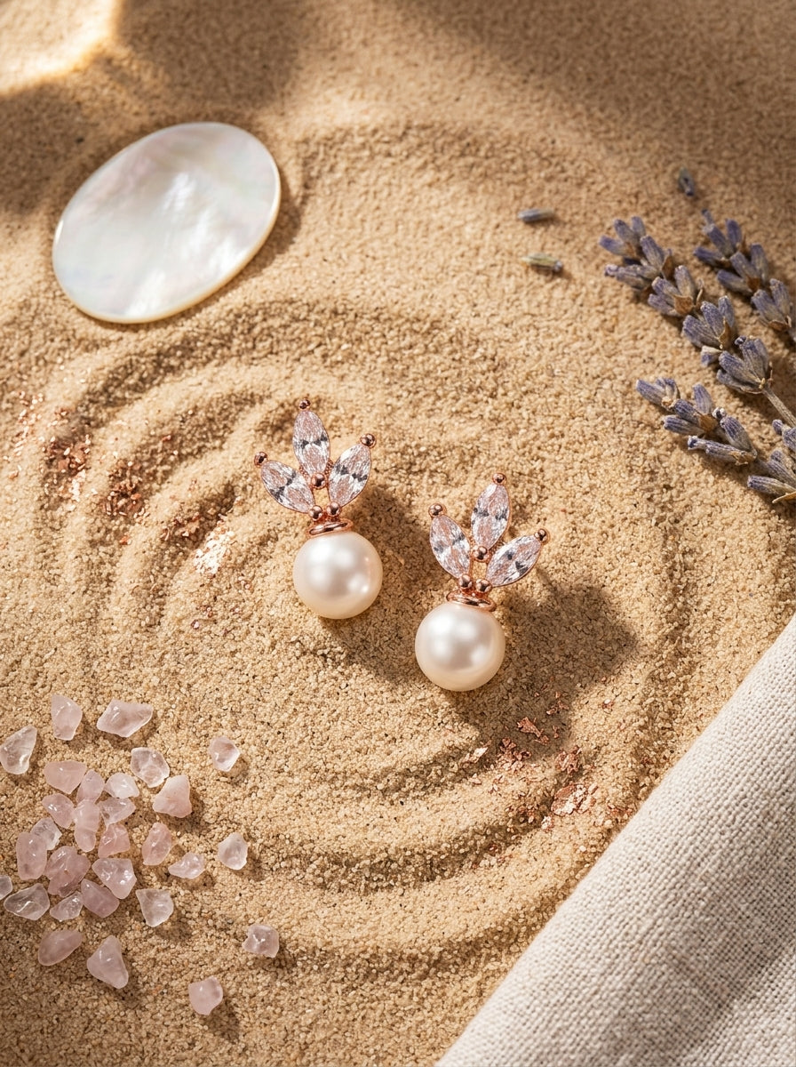 Pearl Dew Drop Earrings | Rose Gold Plated | Korean Style