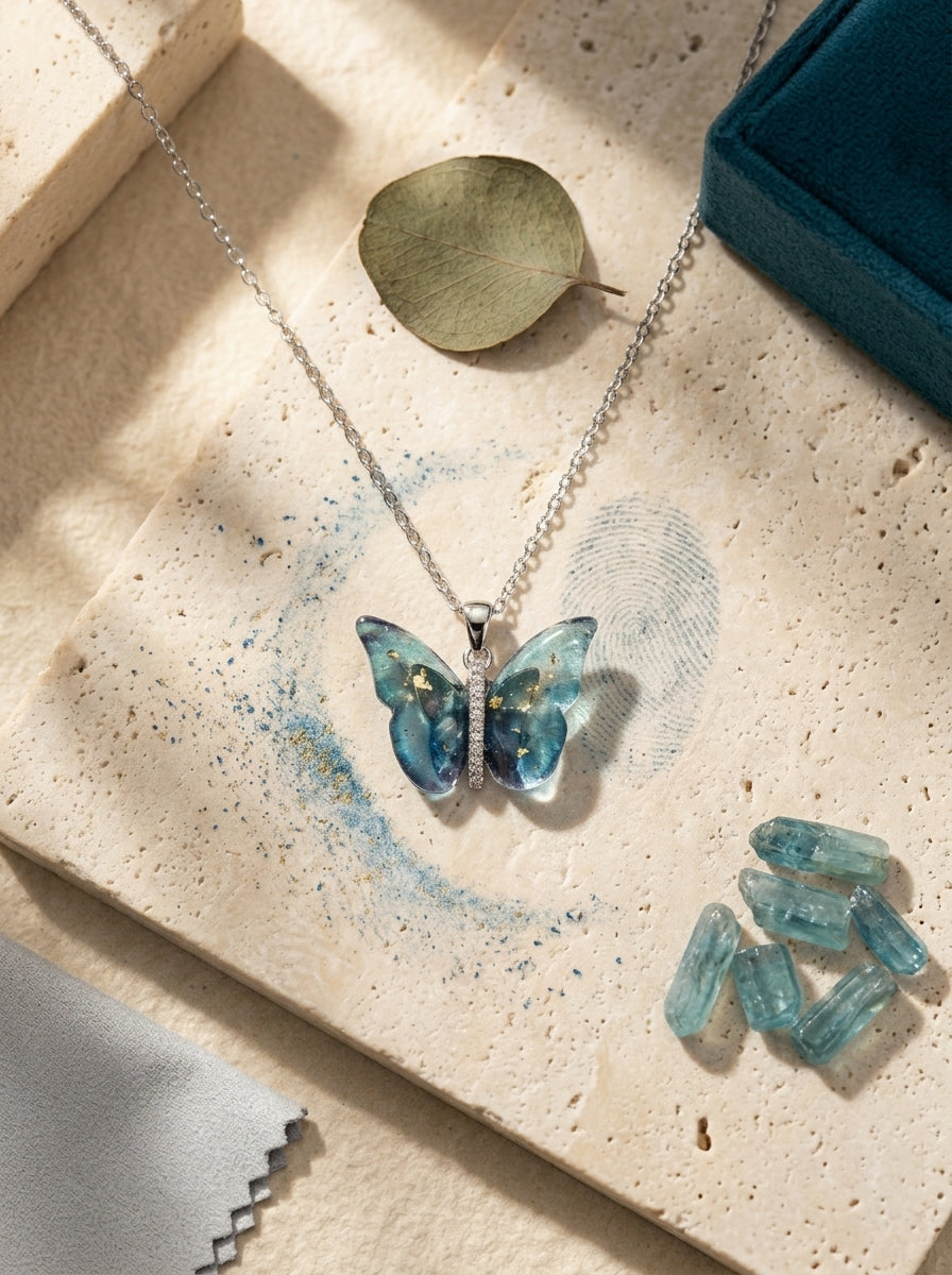 Silver Butterfly Pendant | Colored Stones | Silver Plated