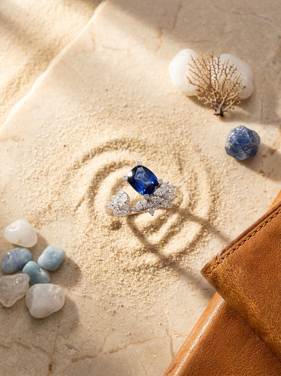Navy Crushed Ice Ring | Contemporary Design | Anti-Tarnish Silver