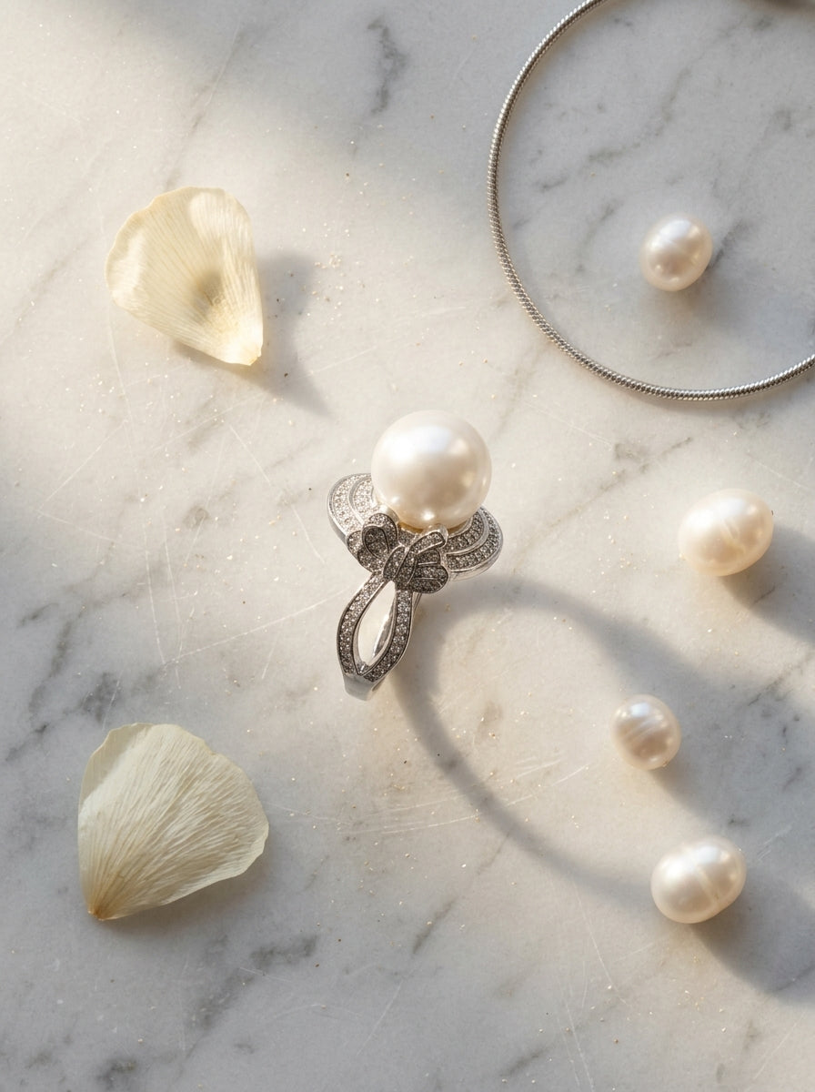 Pearl Romance Ring | Contemporary Styled | Anti-Tarnish Silver