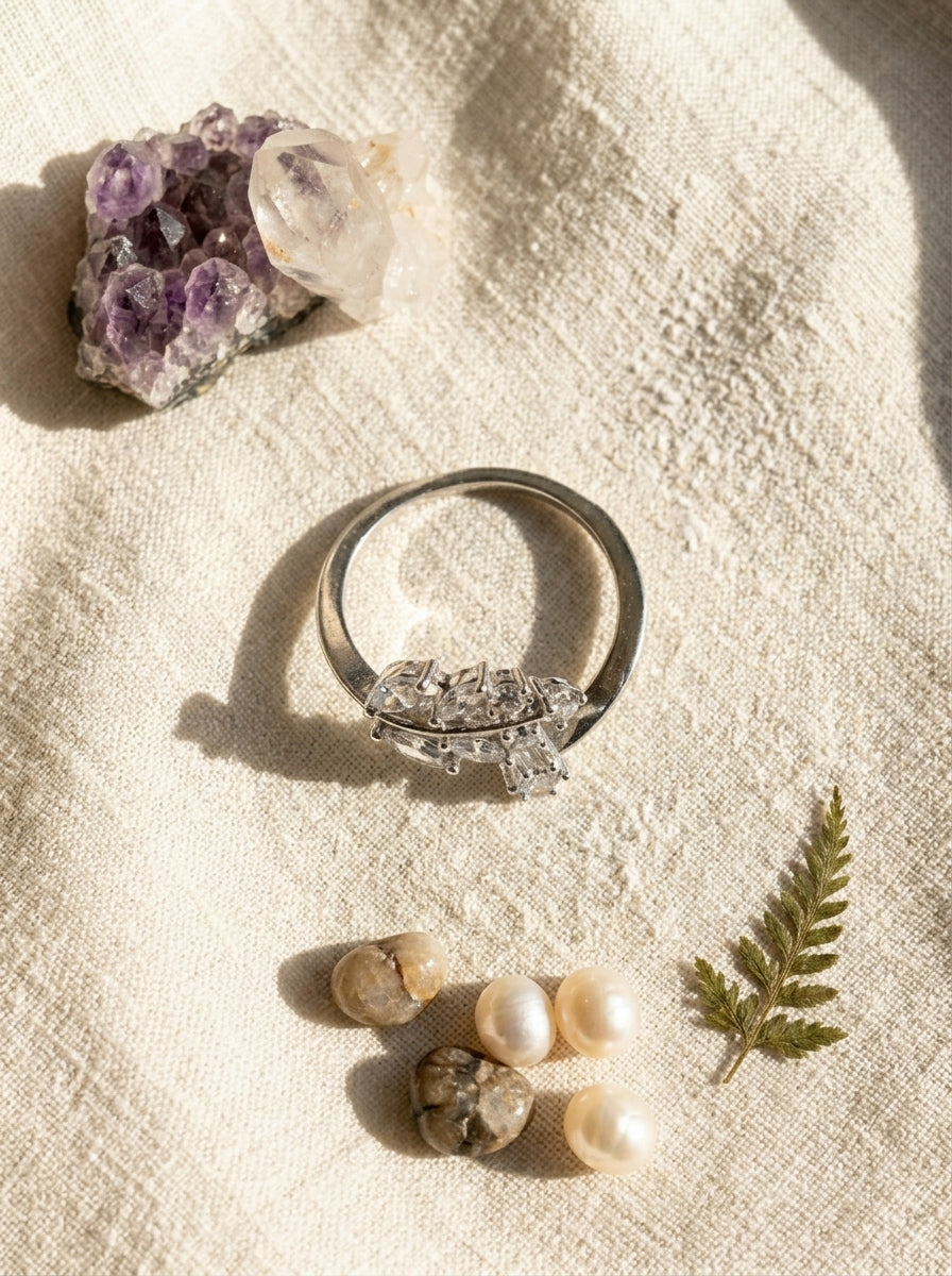 Minimalist Silver Ring | Diamond Studded | Silver Plated
