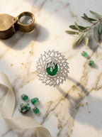 Emerald Crown Ring | Green Stone Statement | Silver Plated