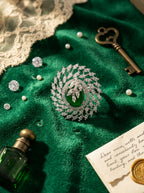 Emerald Crown Ring | Green Stone Statement | Silver Plated