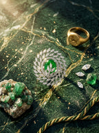 Emerald Crown Ring | Green Stone Statement | Silver Plated