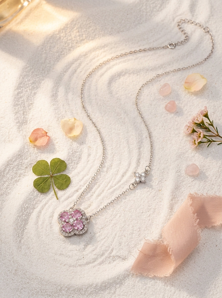 Blush Pink Pendant | Diamond Studded | Silver Plated