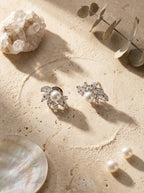 Pearl Elegance Studs | Pearl & Diamond | Silver Plated