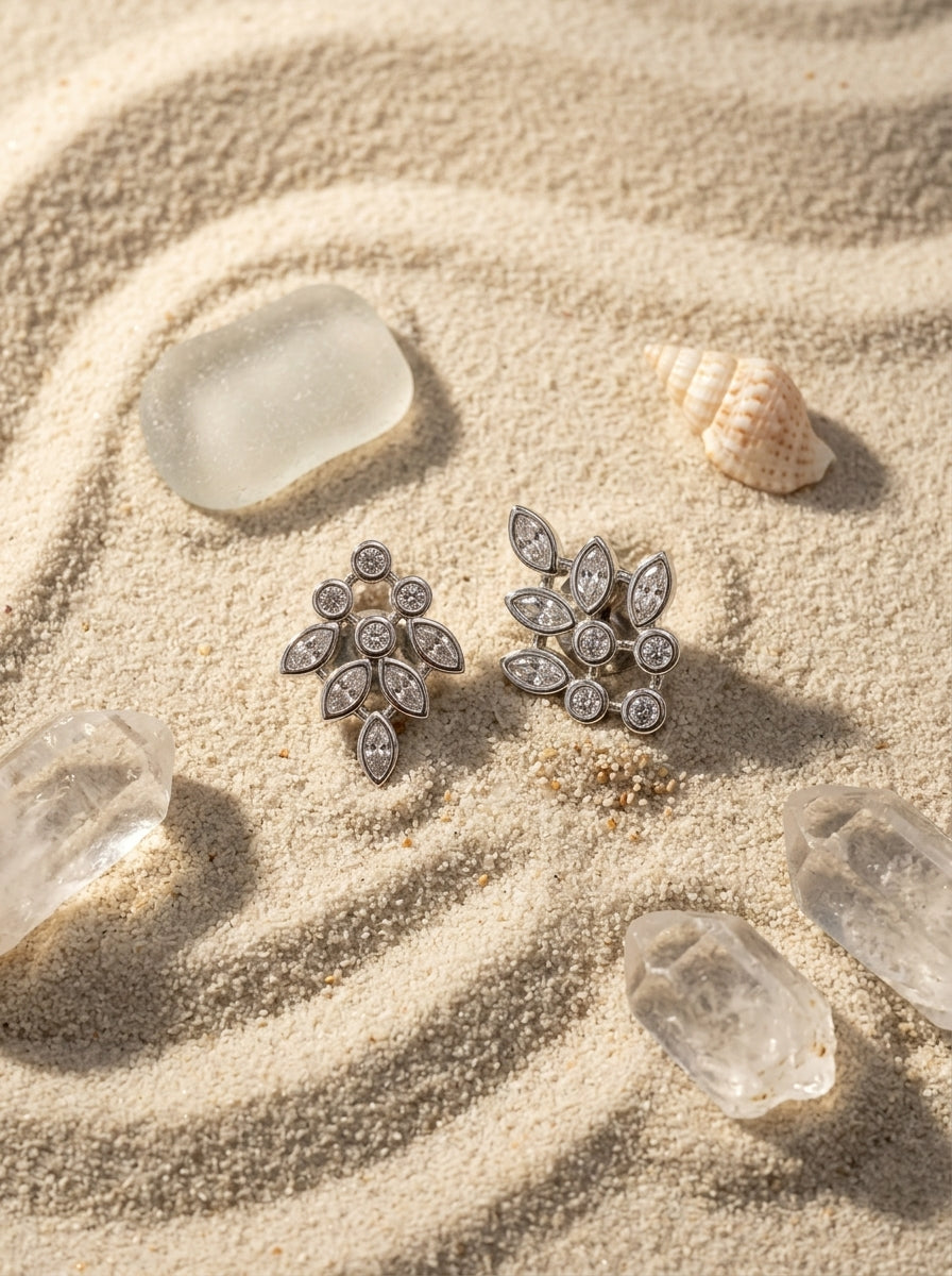 Contemporary Silver Studs | Diamond Studded | Medium Profile
