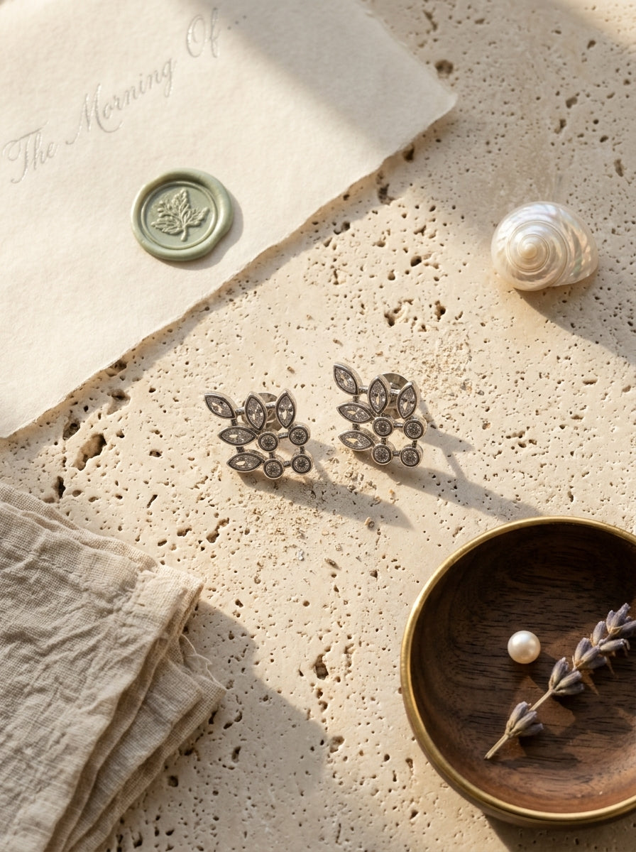 Contemporary Silver Studs | Diamond Studded | Medium Profile