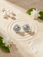 Classic Square Studs | Diamond Studded | Silver Plated