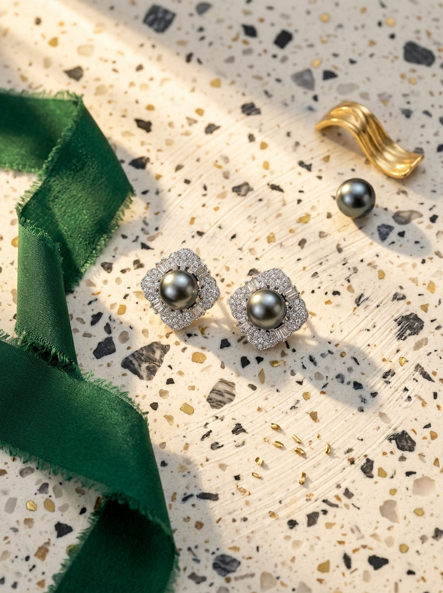 Classic Square Studs | Diamond Studded | Silver Plated