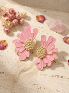 Pink Blossom Heart Earrings | Flower Design | Gold Plated
