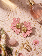 Pink Blossom Heart Earrings | Flower Design | Gold Plated