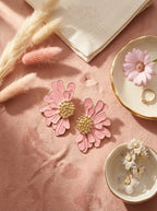 Pink Blossom Heart Earrings | Flower Design | Gold Plated