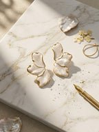 White Petal Earrings | Flower Design | Gold Plated