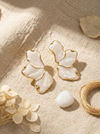 White Petal Earrings | Flower Design | Gold Plated