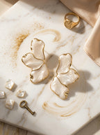 White Petal Earrings | Flower Design | Gold Plated