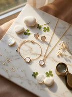 Clover Trio Set | Pendant, Earrings & Bracelet | Gold Plated