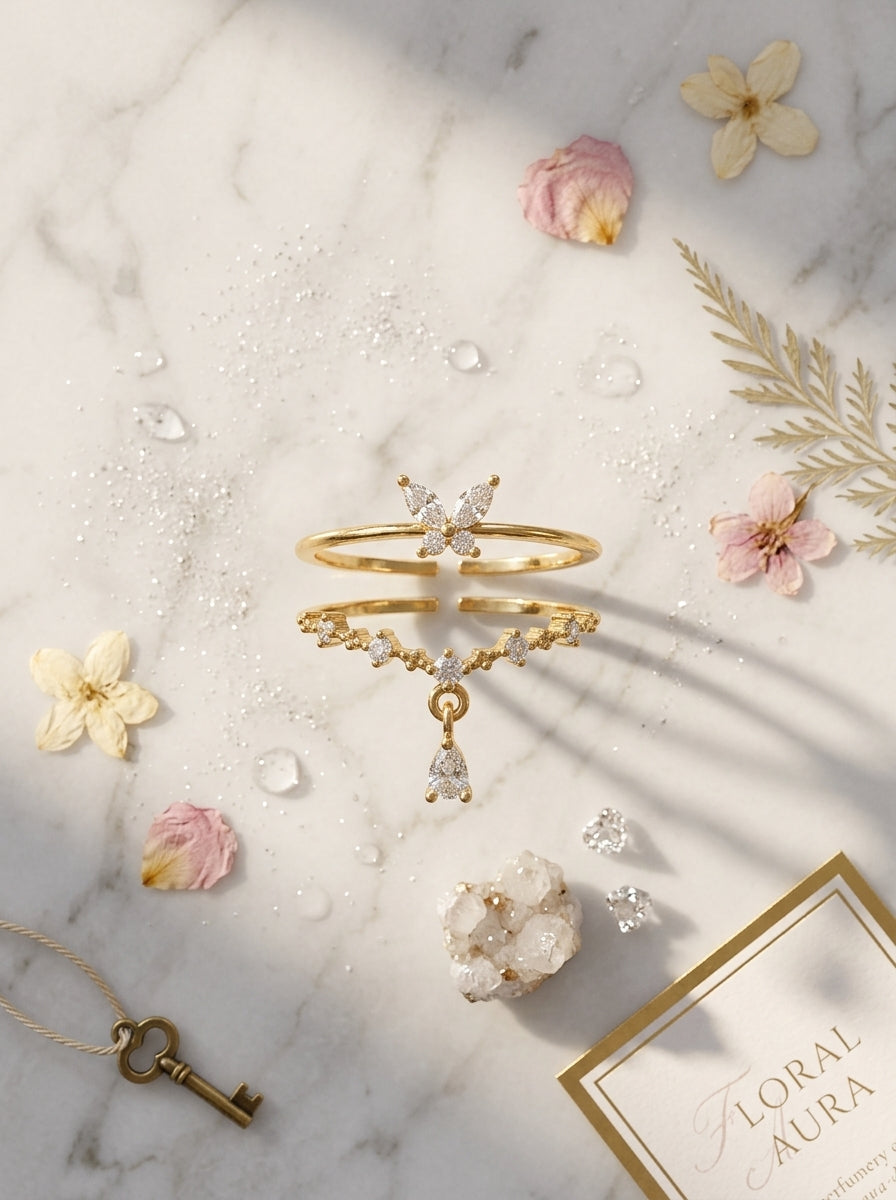 Luxe Butterfly Ring | Diamond Studded | Gold Plated