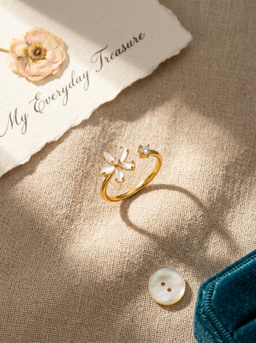Moonlight Bloom Ring | Diamond Studded | Gold Plated