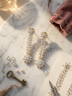 Dramatic Linear Earrings | Diamond Studded | Gold Plated