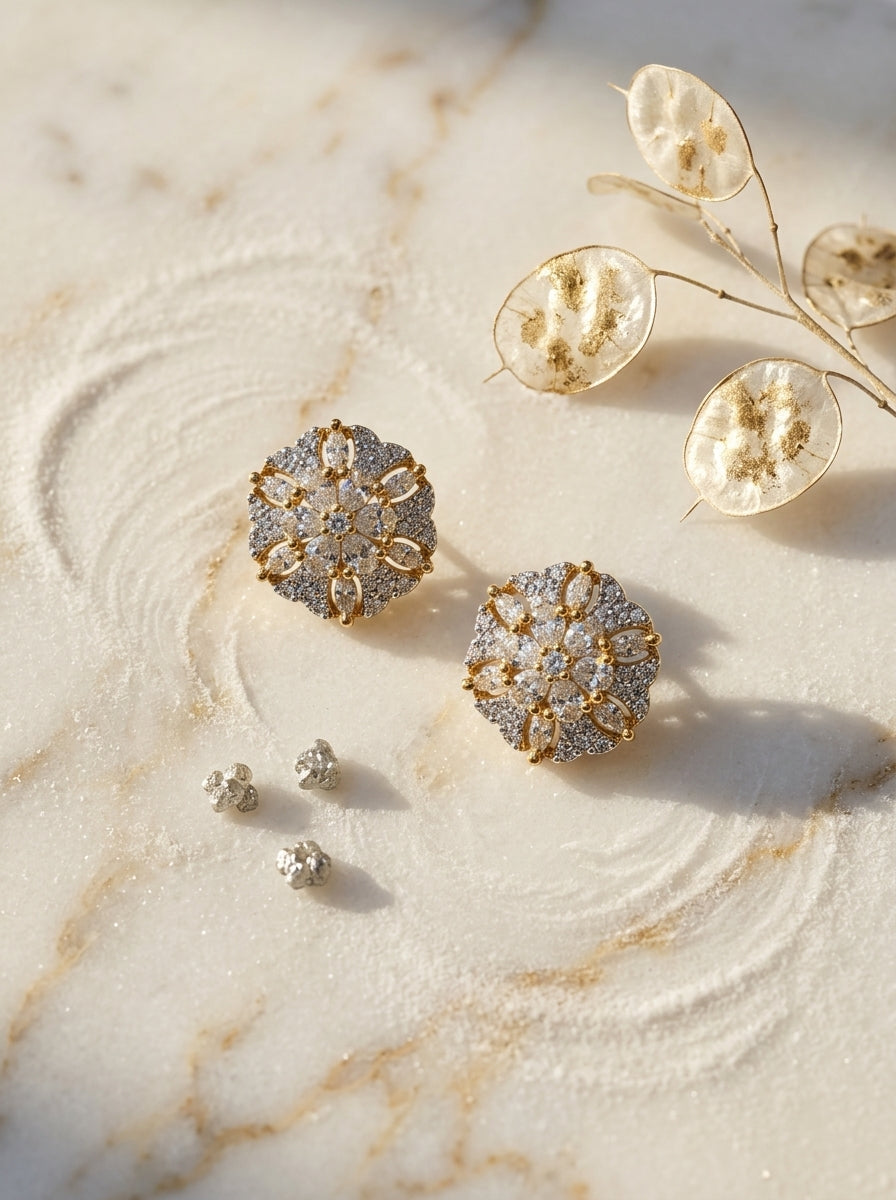 Royal Mandala Studs | Diamond Studded | Gold Plated