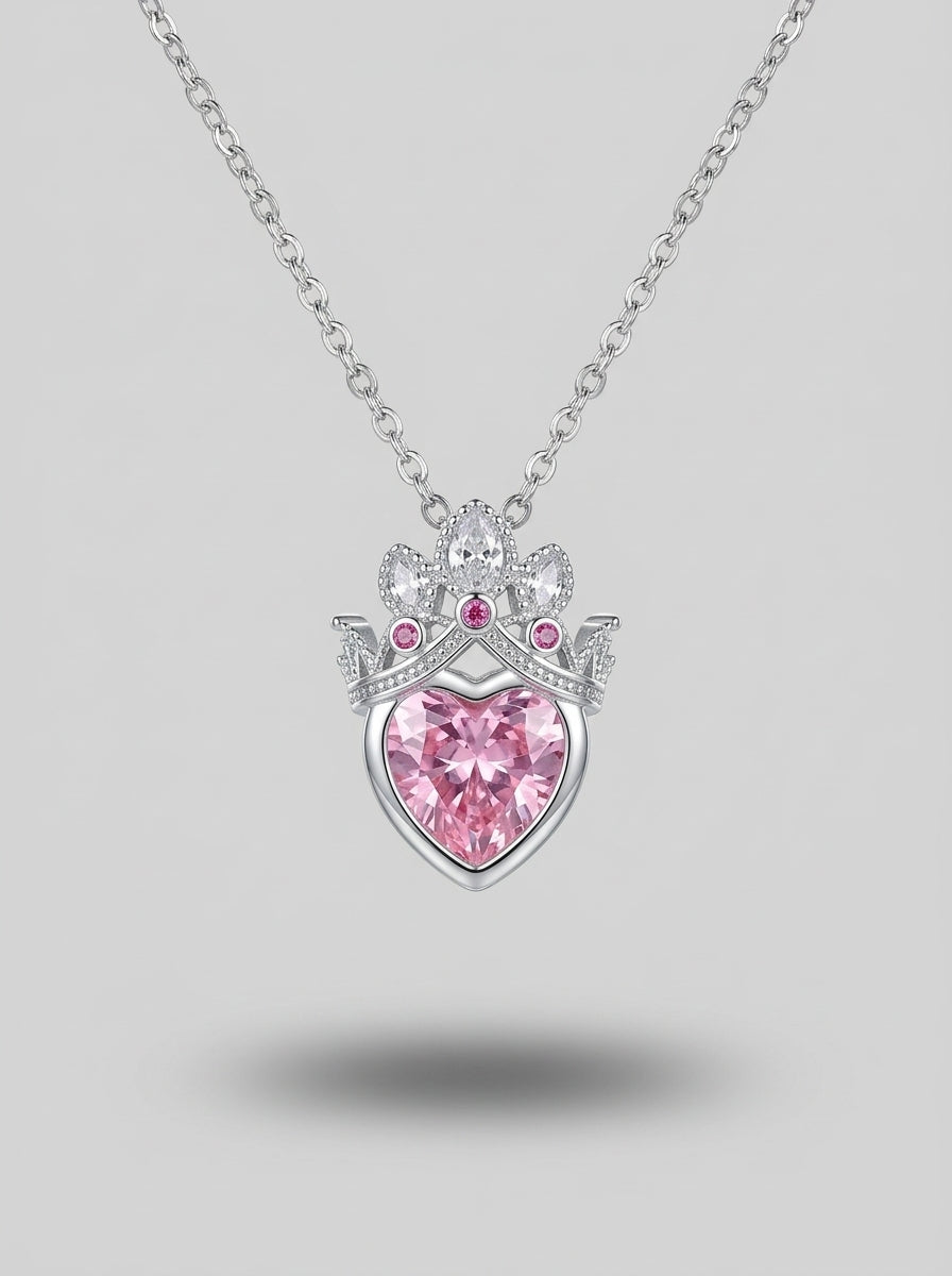 Crown of Hearts Pendant | Pink Stone Accent | Anti-Tarnish Gold Plated