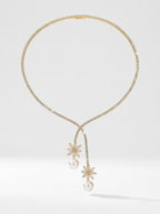Pearl Halo Necklace | Diamond Studded | Gold Plated