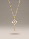 The Clover Key Pendant | Diamond Studded | Adjustable Gold Chain