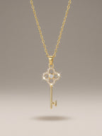 The Clover Key Pendant | Diamond Studded | Adjustable Gold Chain