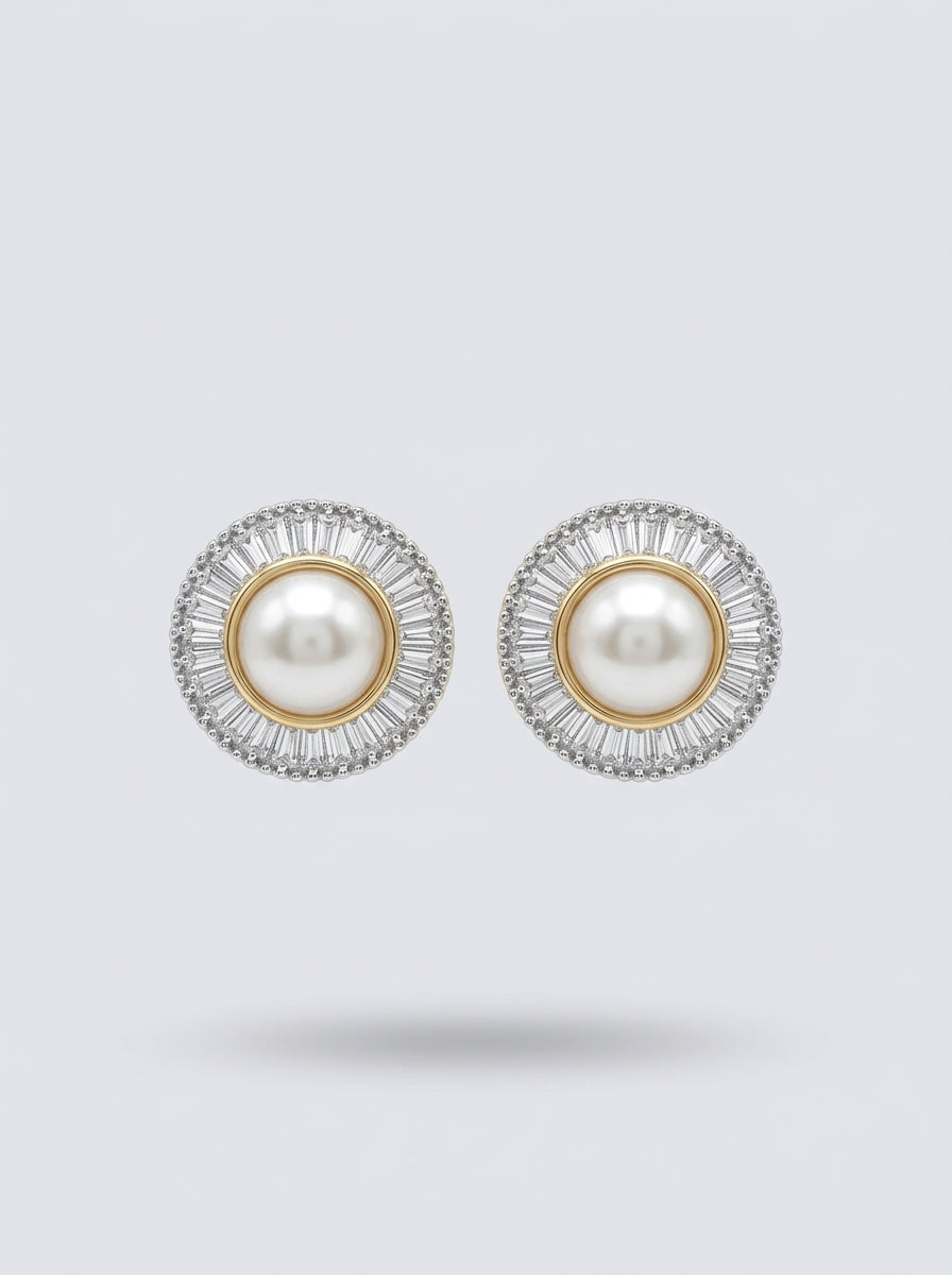 Luminous Pearl & Diamond Studs | Gold Plated