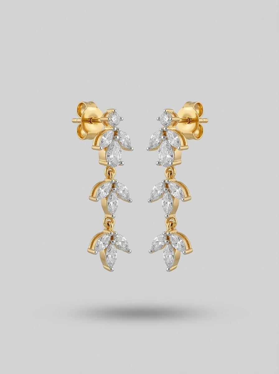 Contemporary Linear Earrings | Diamond Studded | Gold Plated