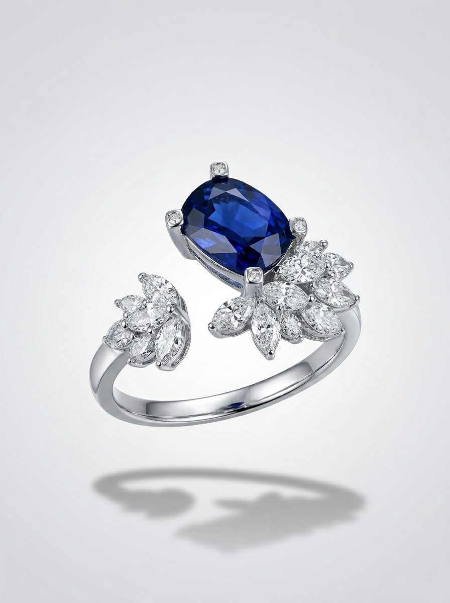 Navy Crushed Ice Ring | Contemporary Design | Anti-Tarnish Silver