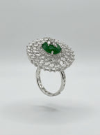Emerald Crown Ring | Green Stone Statement | Silver Plated