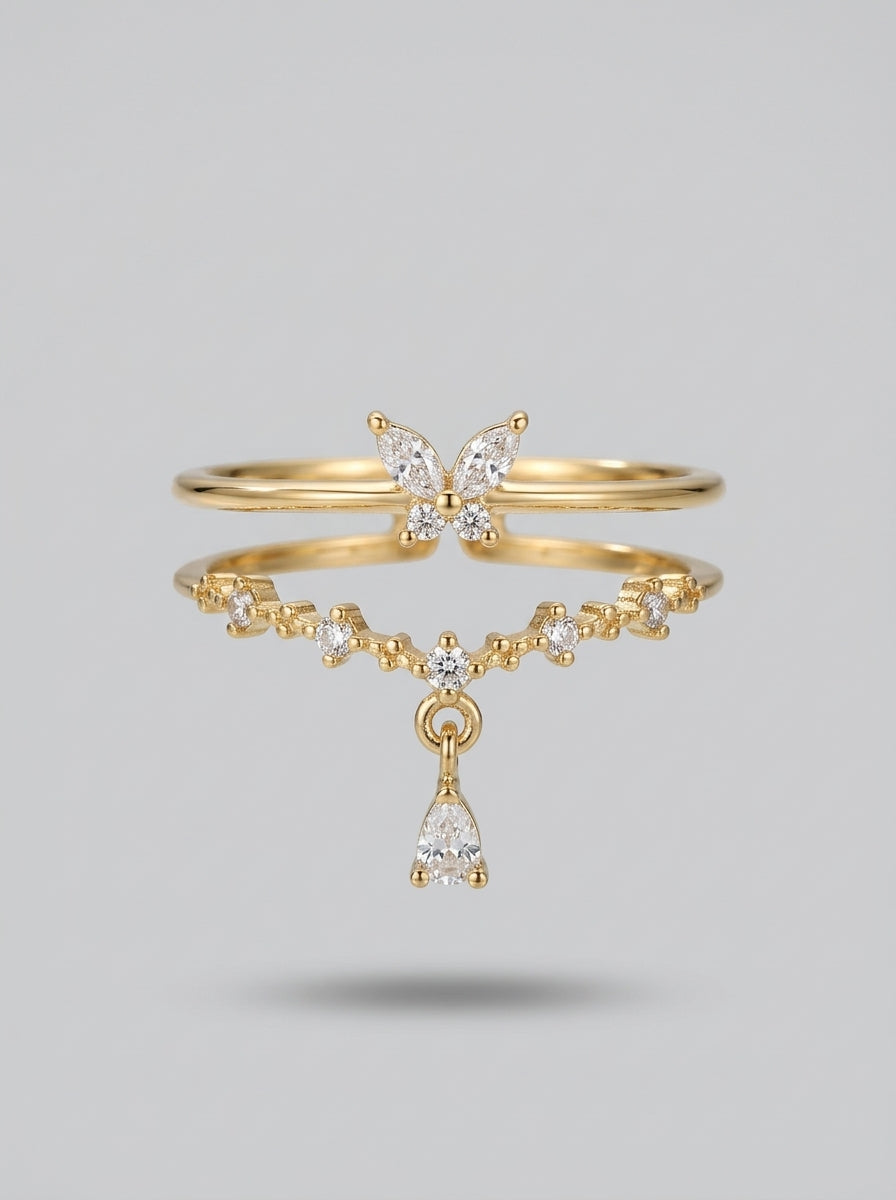 Luxe Butterfly Ring | Diamond Studded | Gold Plated