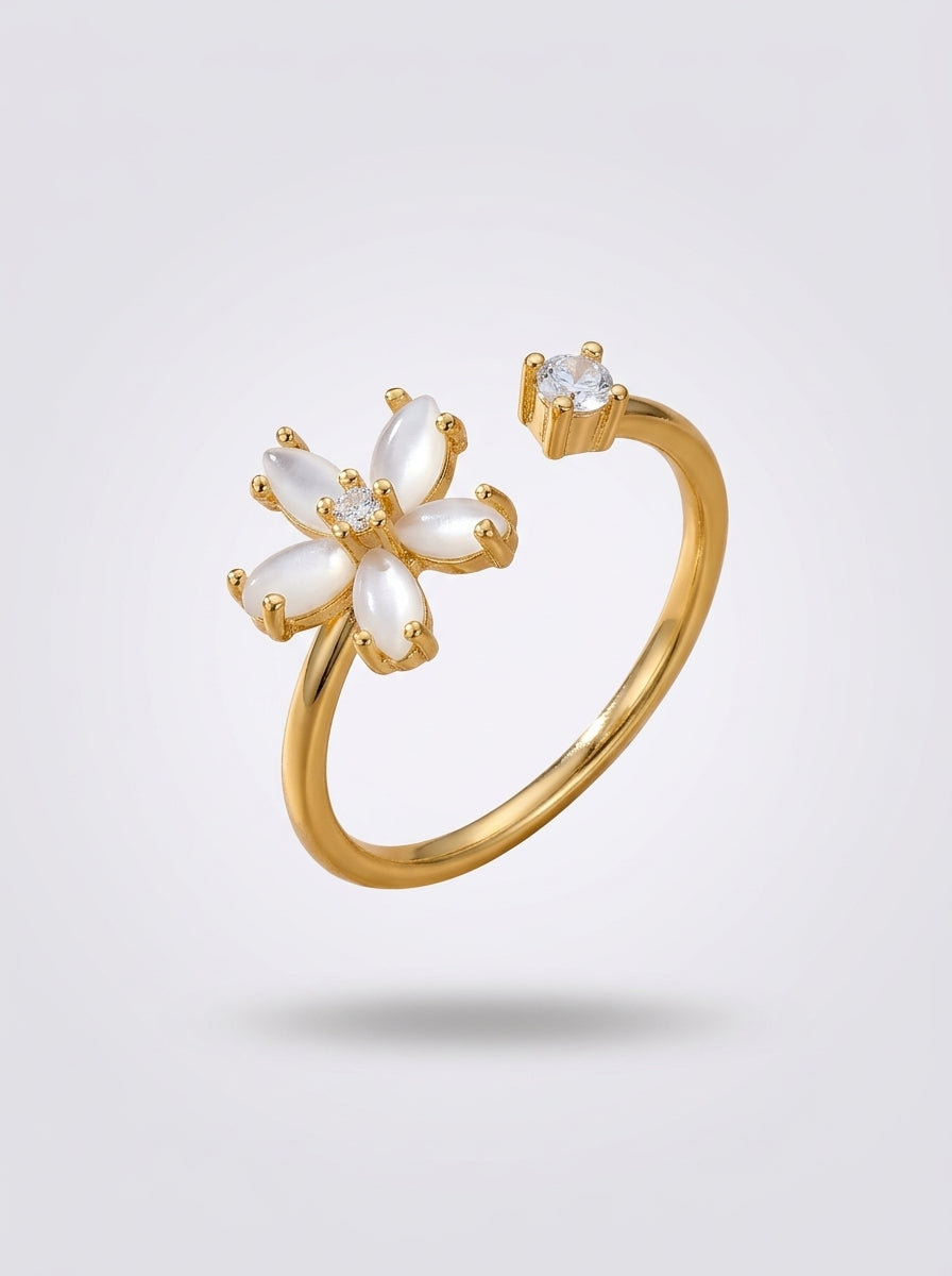 Moonlight Bloom Ring | Diamond Studded | Gold Plated