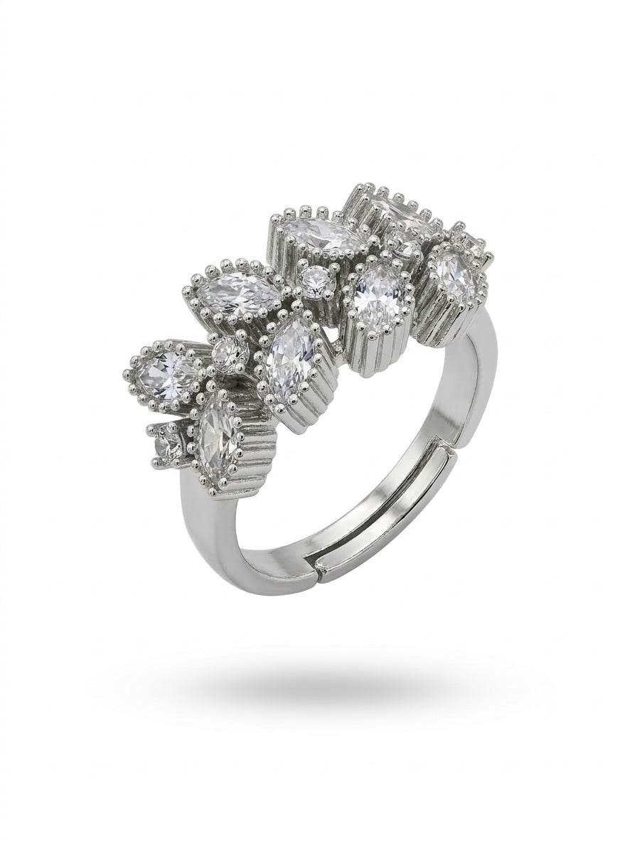 Classic Silver Ring | Diamond Studded | Silver Plated Adjustable